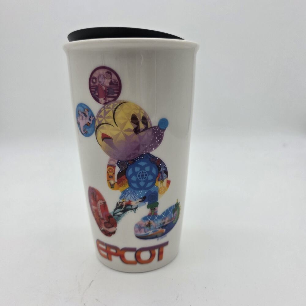 Starbucks Disney Parks EPCOT Mickey Figment Ceramic Travel Tumbler 12oz Lid
